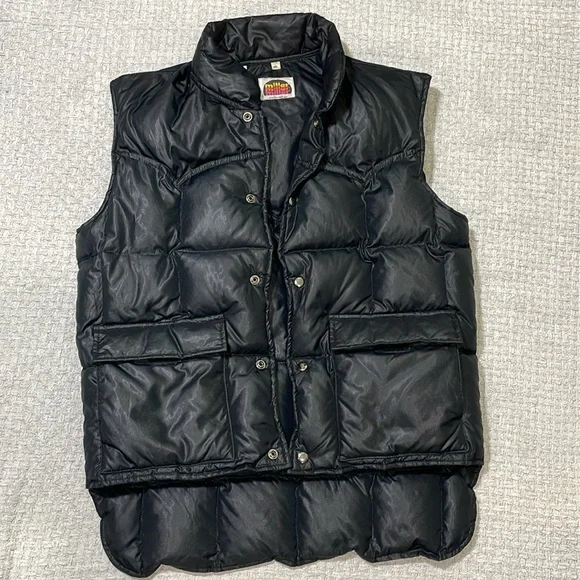 Mens Vintage Miller Outerwear Goose Down Western Puffer Vest Snap Black Size M/L